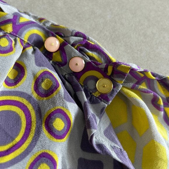 Silk Purple Pattern Blouse with Shoulder Cutouts ASO Alex Russo - Picture 6 of 8